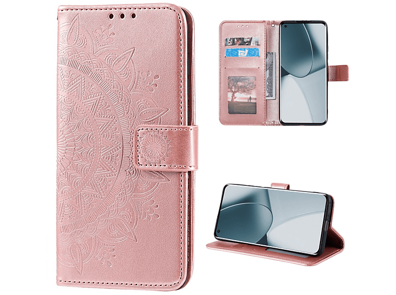 Klapphülle 10 5G, Pro mit Rosegold Bookcover, COVERKINGZ Muster, Mandala OnePlus,