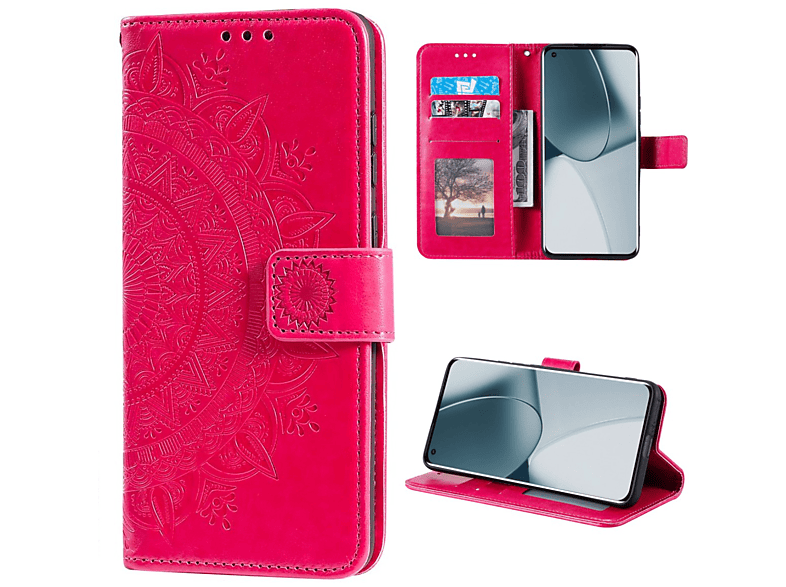 COVERKINGZ Klapphülle mit Mandala Muster, Bookcover, OnePlus, 10 Pro 5G, Pink