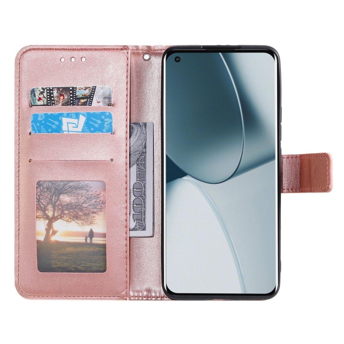 Muster, OnePlus, 10 Klapphülle Pro Bookcover, 5G, mit Mandala COVERKINGZ Rosegold