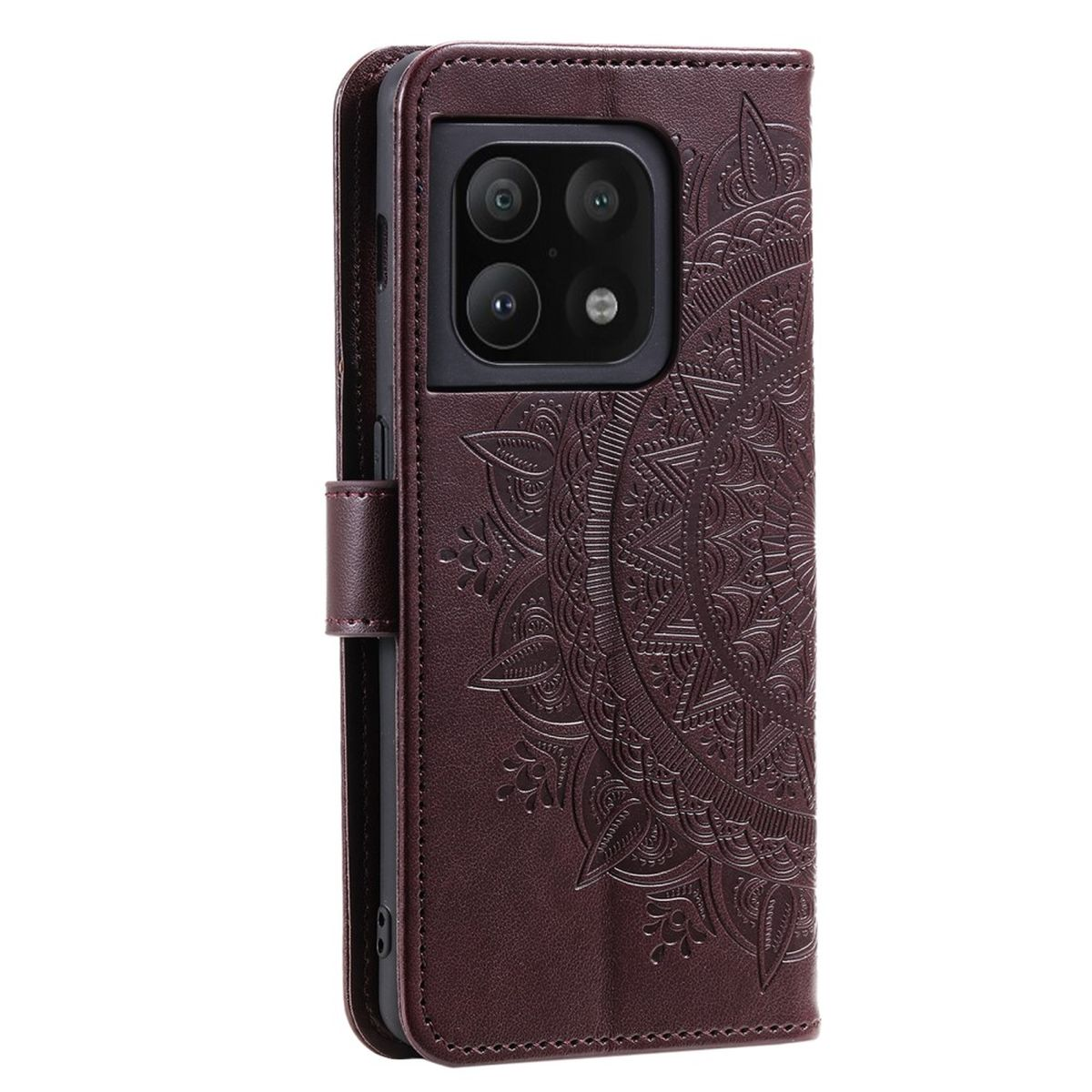 Braune Handyhülle mit Mandala-Design. Weißer Hintergrund.