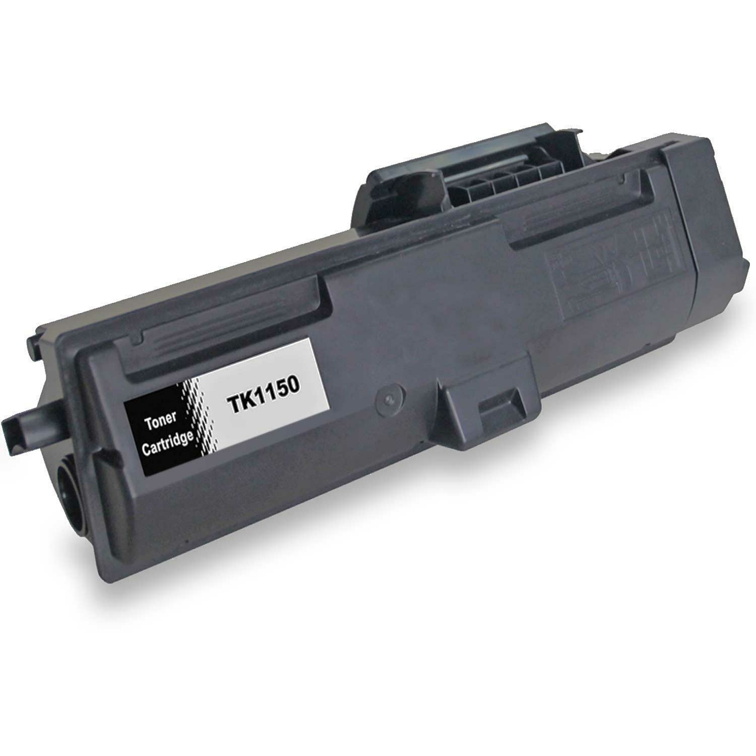 Eine schwarze Tonerkartusche mit einem weißen Etikett mit der Aufschrift 'TK1150' und 'Toner Cartridge'.