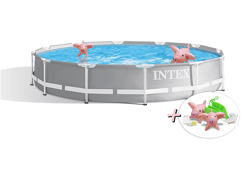 INTEX Prism Frame Pool inkl. GS-Filterpumpe + aufblasbare Schwimmtiere Swimmingpool, mehrfarbig