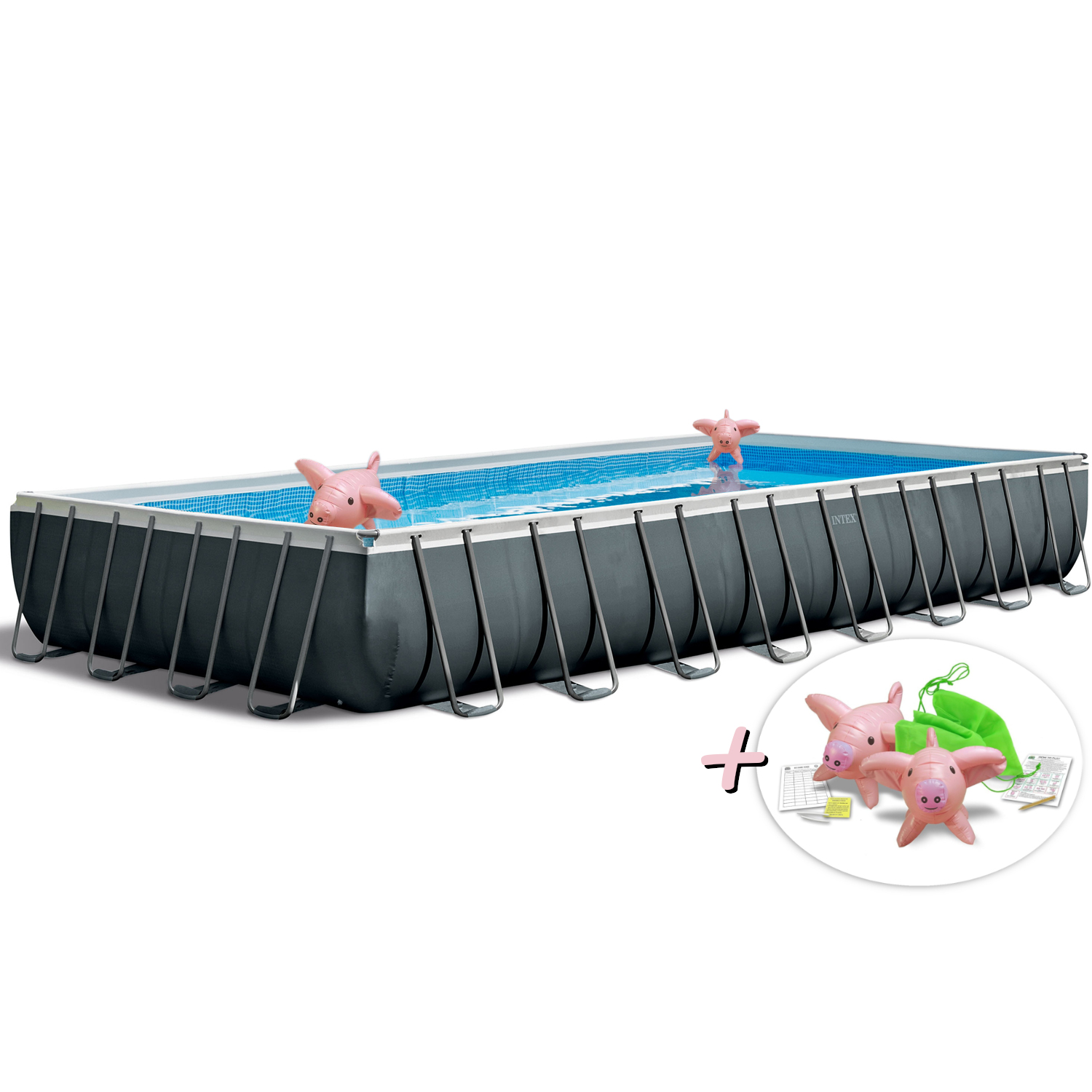 Pool mehrfarbig (975x488x132cm) 26374GN Swimmingpool, XTR Ultra INTEX + Schwimmtiere - aufblasbare Frame INTEX