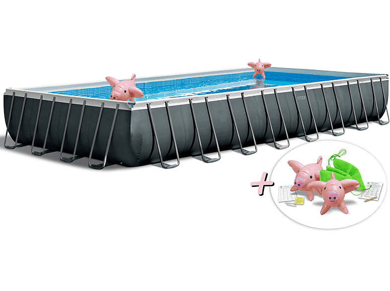 INTEX INTEX 26374GN - Ultra XTR Frame Pool (975x488x132cm) + aufblasbare Schwimmtiere Swimmingpool, mehrfarbig