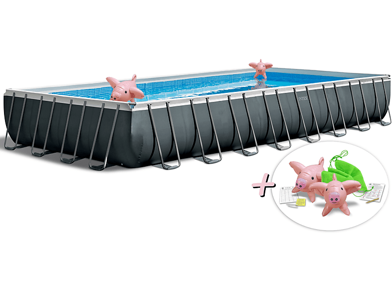 Pool mehrfarbig (975x488x132cm) 26374GN Swimmingpool, XTR Ultra INTEX + Schwimmtiere - aufblasbare Frame INTEX