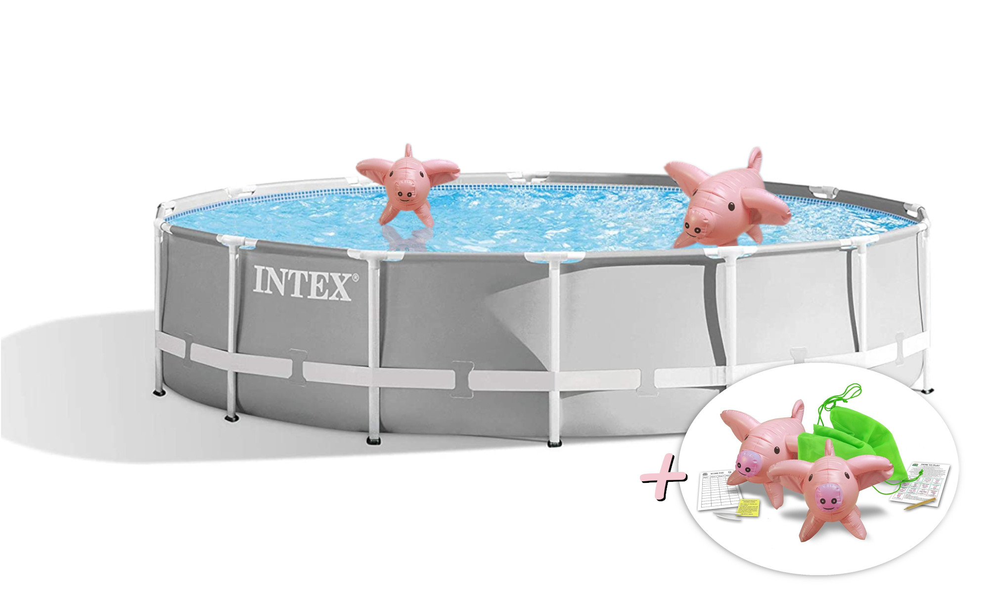 INTEX PrismFrame aufblasbare Swimmingpool, Pool 26720GN + mehrfarbig Schwimmtiere