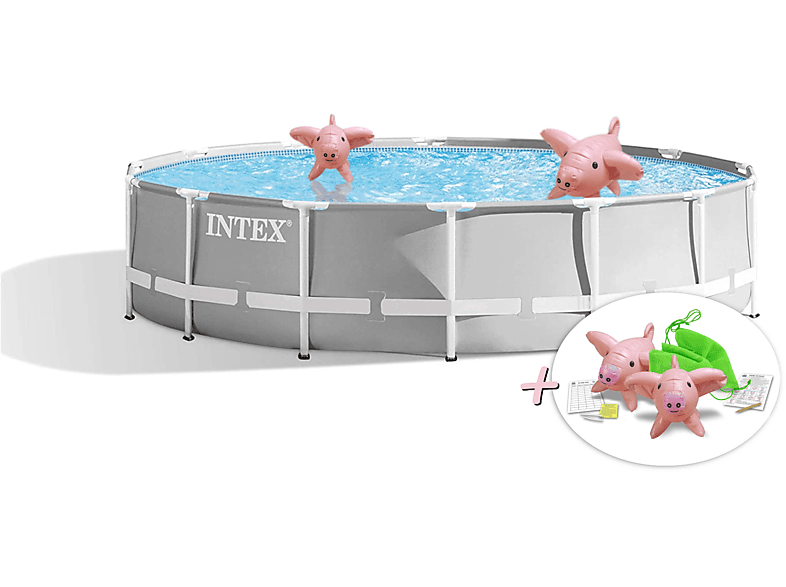 INTEX PrismFrame aufblasbare Swimmingpool, Pool 26720GN + mehrfarbig Schwimmtiere