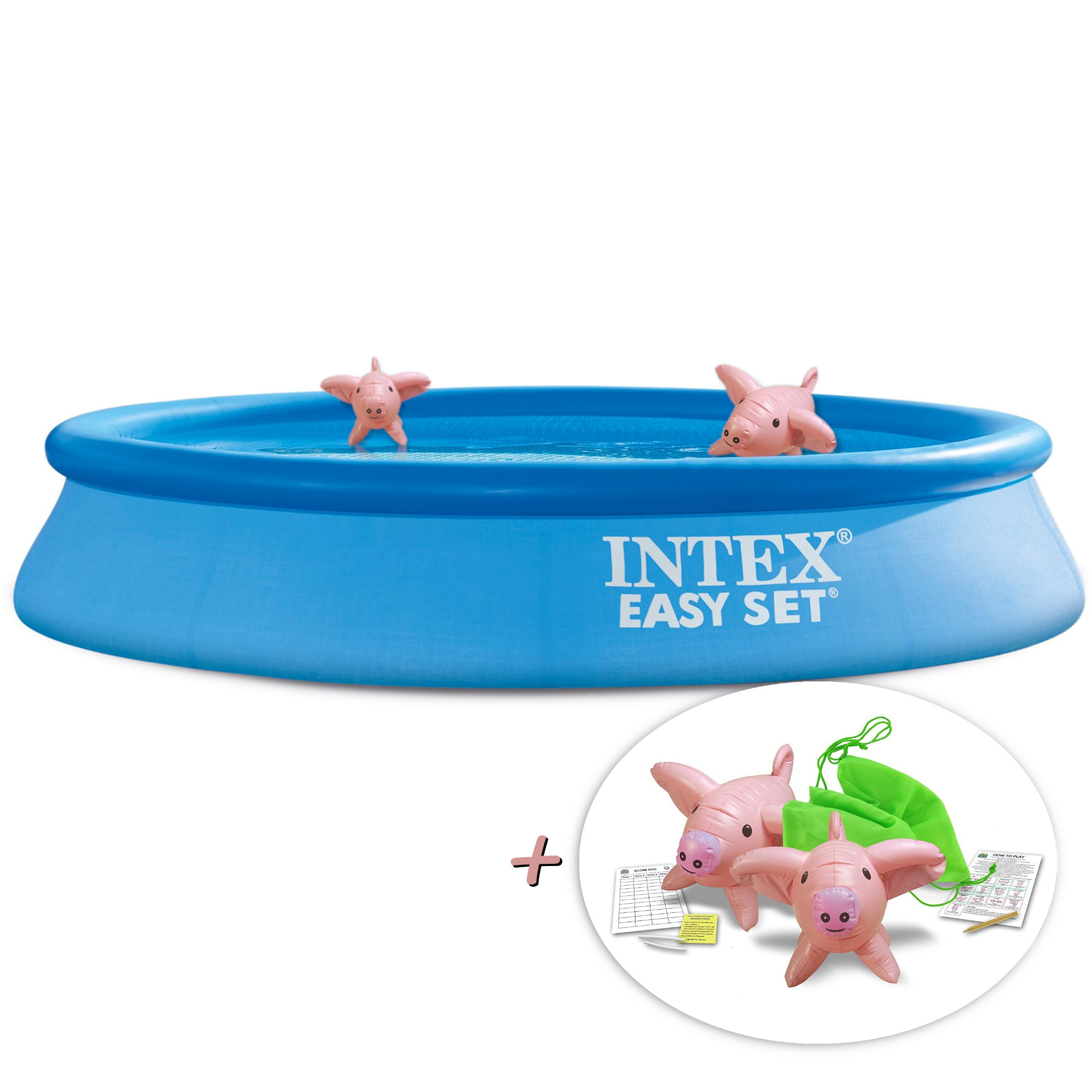 INTEX Easy Swimmingpool, + blau Set aufblasbare Pumpe inkl. Schwimmtiere 305x61cm