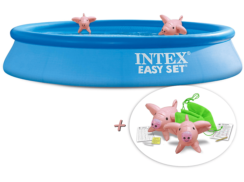 INTEX Easy Set inkl. Pumpe 305x61cm + aufblasbare Schwimmtiere Swimmingpool, blau