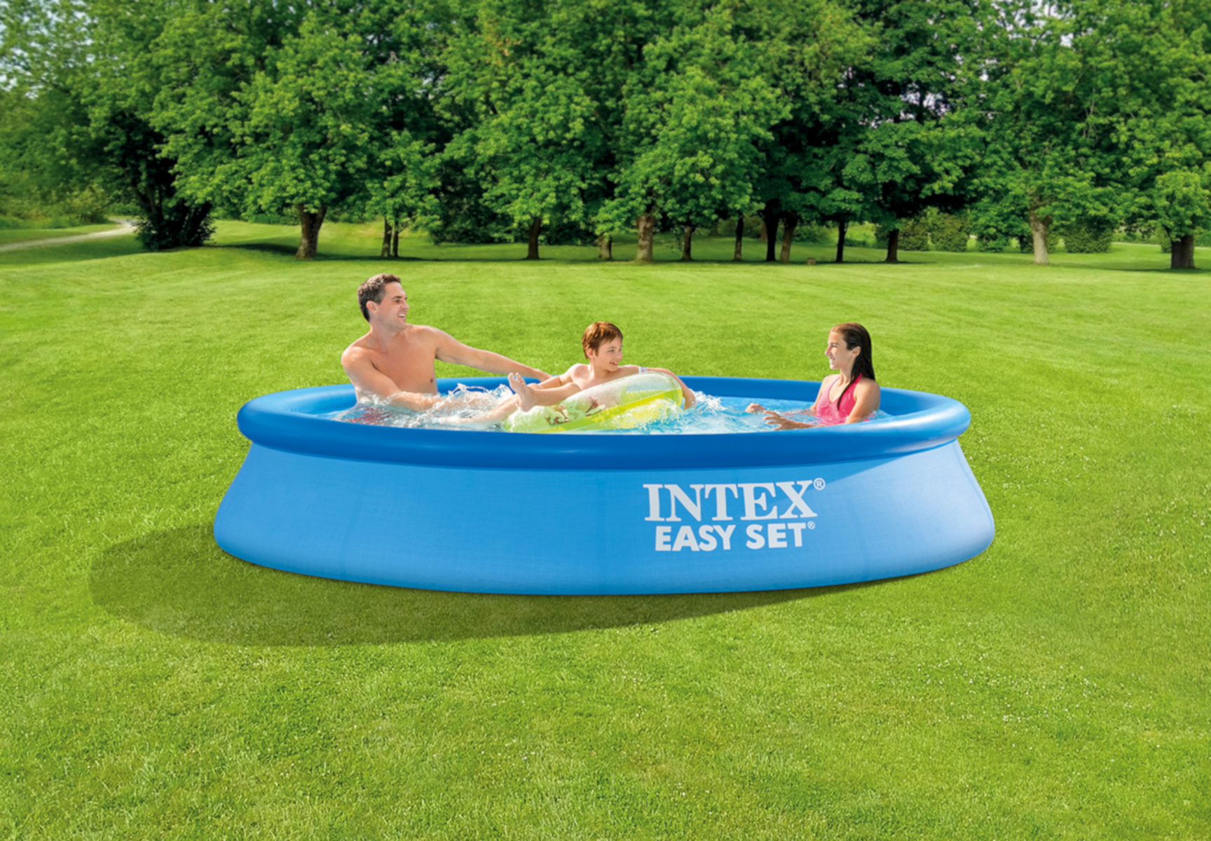 INTEX Easy Swimmingpool, + blau Set aufblasbare Pumpe inkl. Schwimmtiere 305x61cm