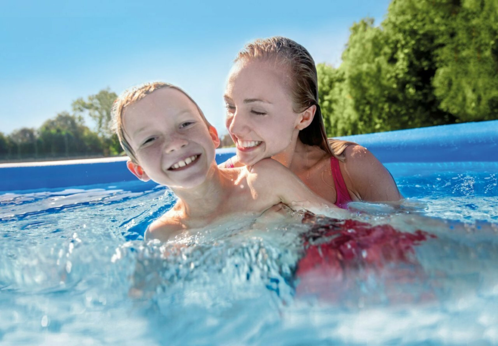 INTEX Easy Swimmingpool, + blau Set aufblasbare Pumpe inkl. Schwimmtiere 305x61cm