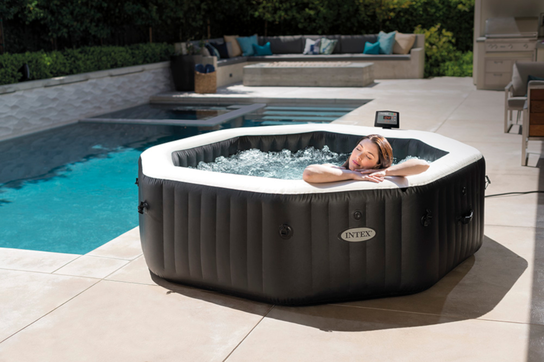 INTEX PureSPA Jet & + Whirlpool, Bubble Kunststoffsitz Dosierspender Deluxe schwarz