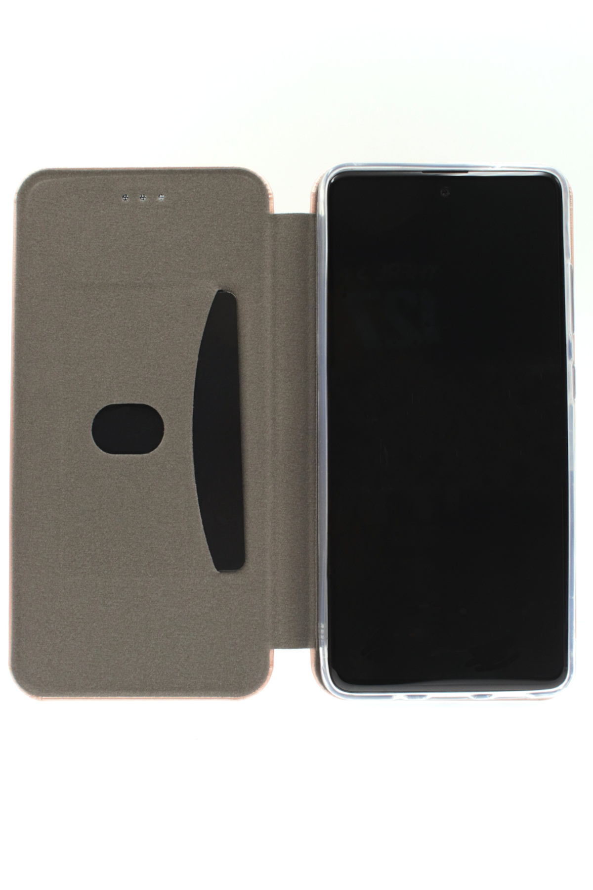 Ein Telefon mit geöffneter Hülle, das den Bildschirm und das Innere zeigt.