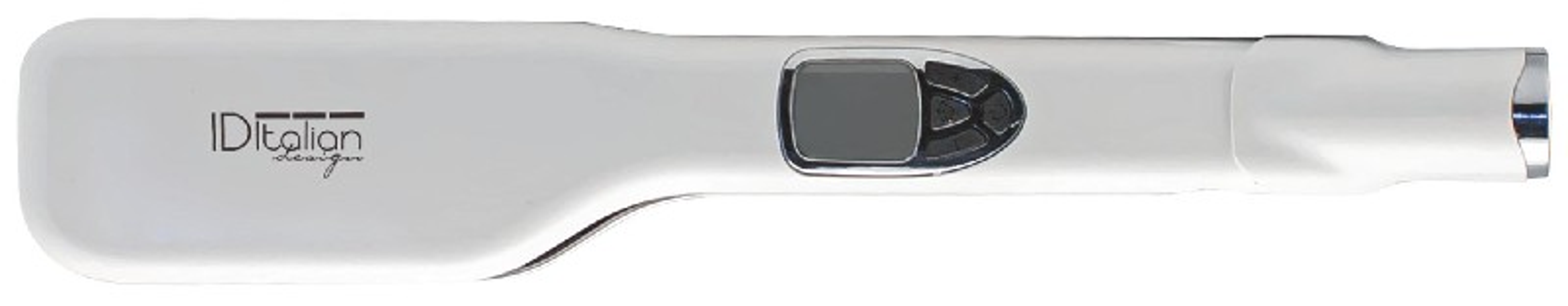 Piastra per capelli bianca con display digitale e marchio.