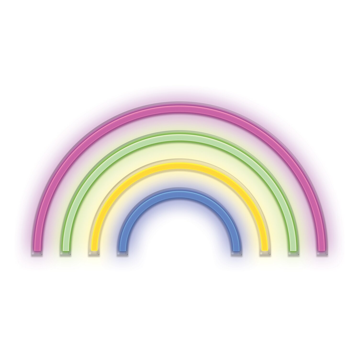 Bunte Neon-Regenbogen-Illustration auf weißem Hintergrund.