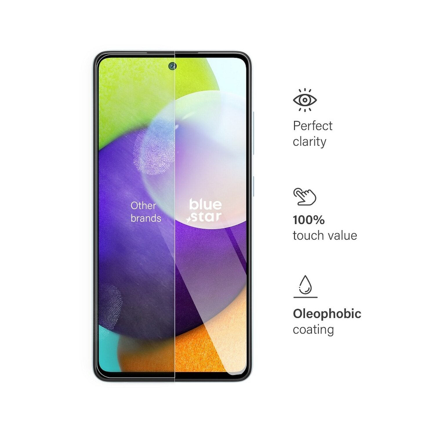 Smartphone-Displayschutz mit perfekter Klarheit, 100 % Touch-Wert und oleophober Beschichtung.