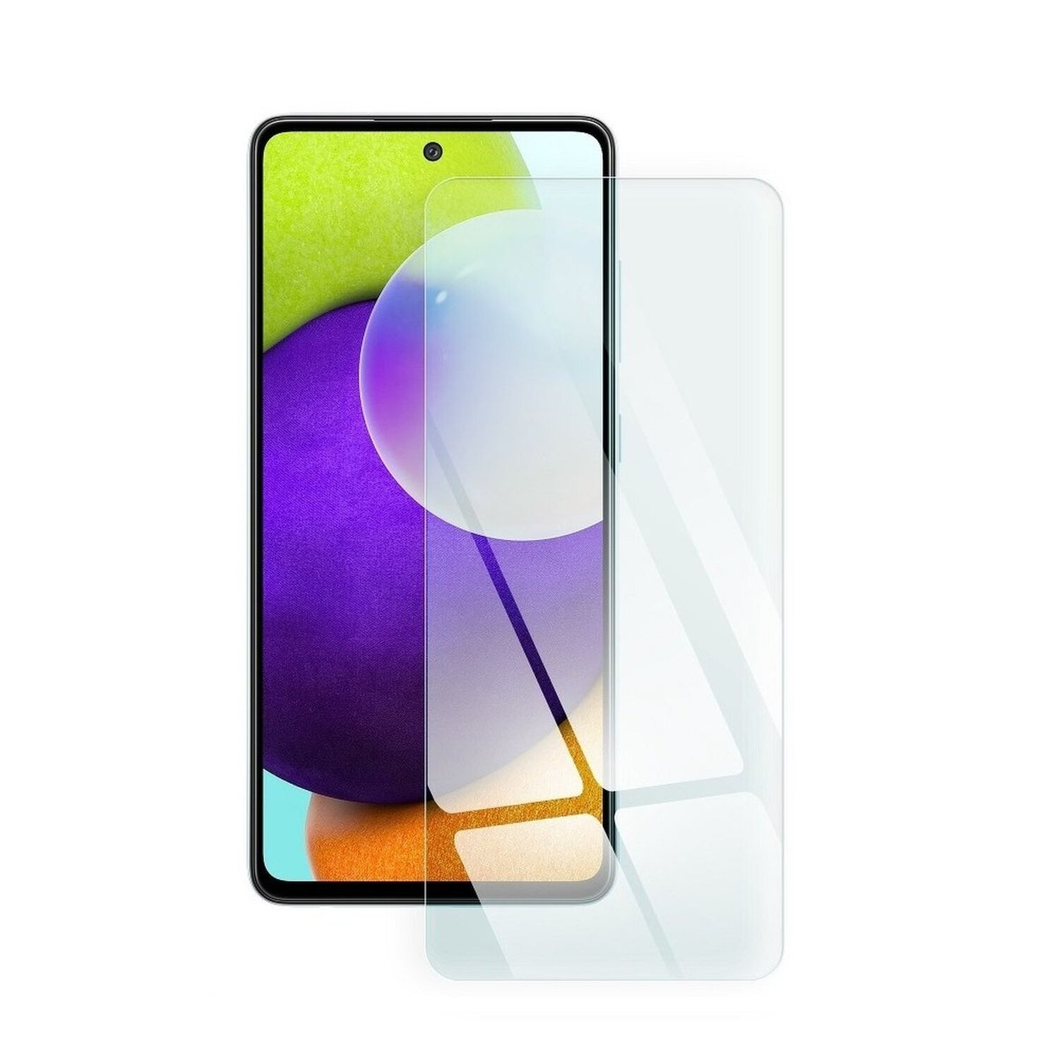 Ein Smartphone mit aufgebrachter Displayschutzfolie. Das Telefon ist schwarz und grün mit einem transparenten Schutz.