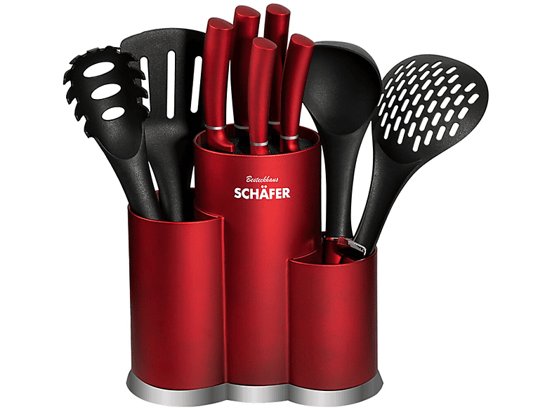 Schäfer Messerblock Set 8-teilig Metallic Black - Profi Küchenmesser Mit Wetzstahl