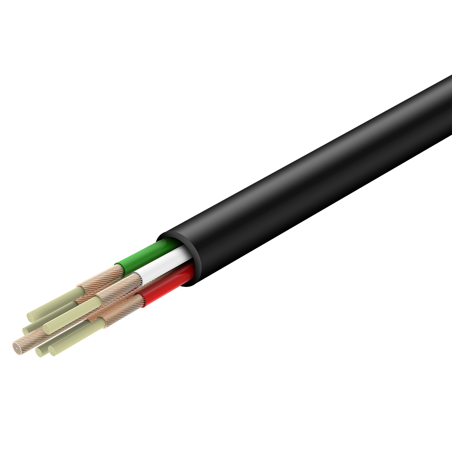 Cavo nero con fili multicolori esposti.