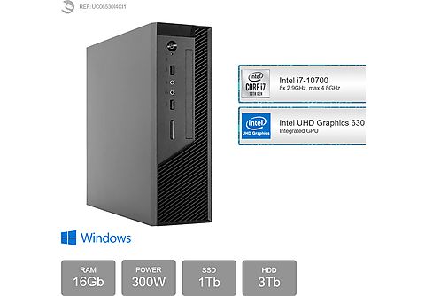 PC de sobremesa - SEDATECH Mini-PC Evolución, Intel Core i7-10700 8x 2.90Ghz (max 4.80Ghz), 16 GB RAM, 1000 GB SSD, Windows 10 Home (64 Bit), Windows 10 Home 64 bit ES, Negro