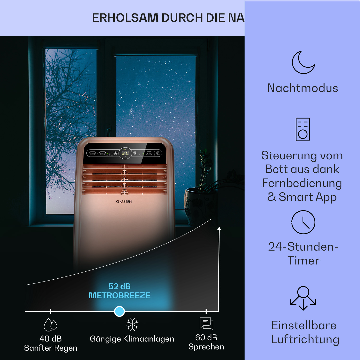 KLARSTEIN Metrobreeze New York Smart Klimagerät (Max. 12k 59 Roségold-Metallic EEK: Raumgröße: m², A)