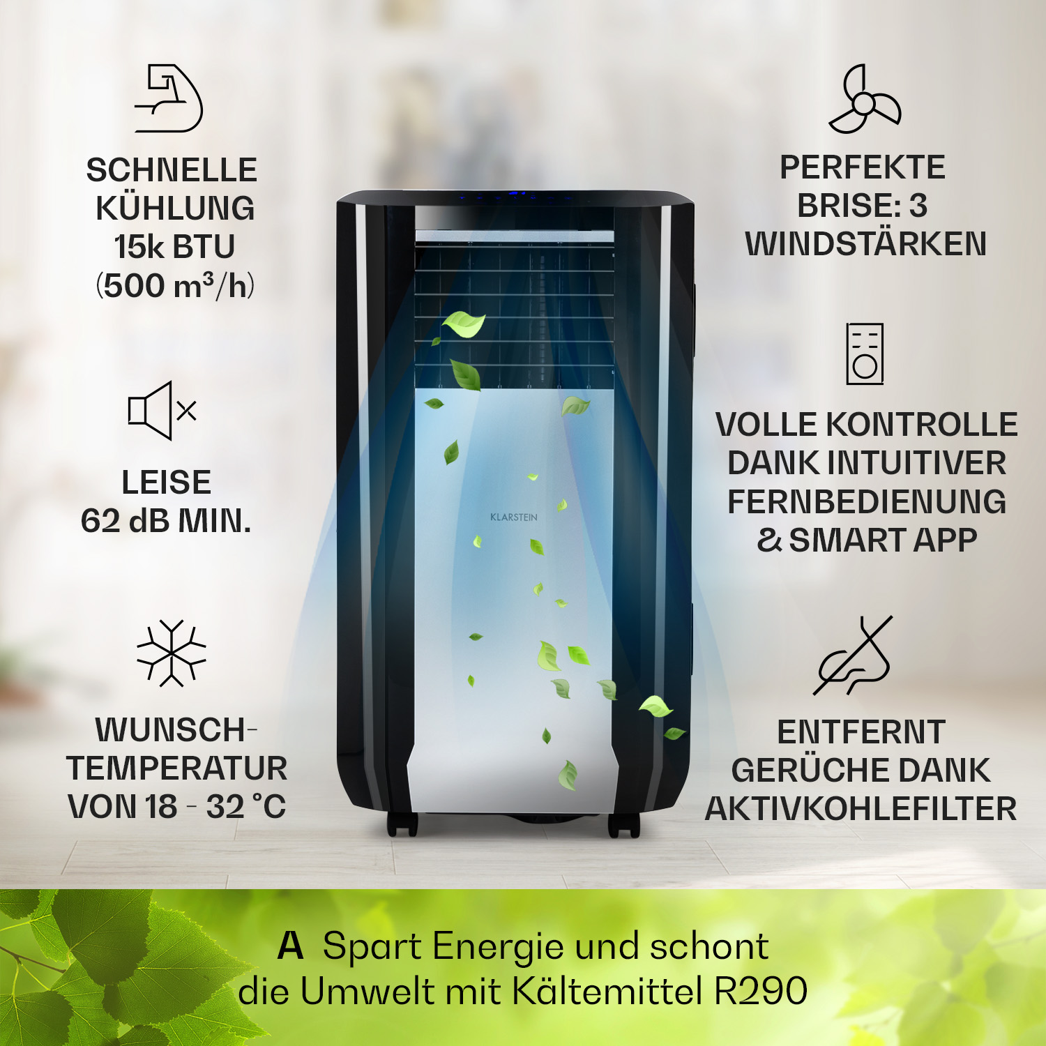 Smart Breeze mobile KLARSTEIN 95 EEK: A) Schwarz Raumgröße: Klimaanlage Max m², (Max.