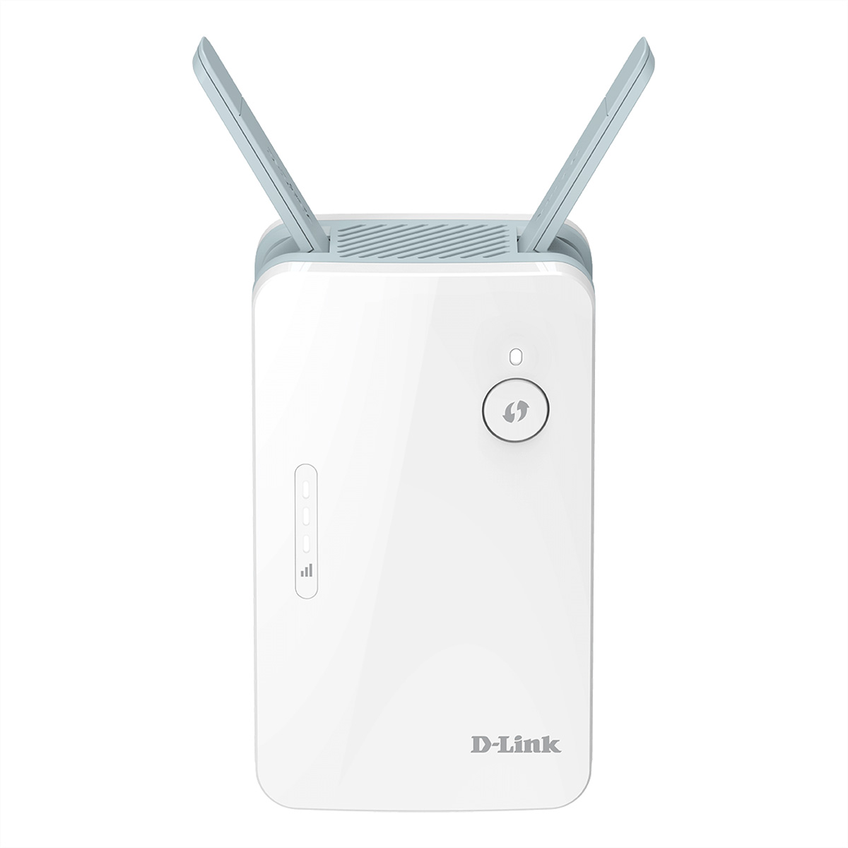 White D-Link wireless wifi extender with antennas. Isolated on white.