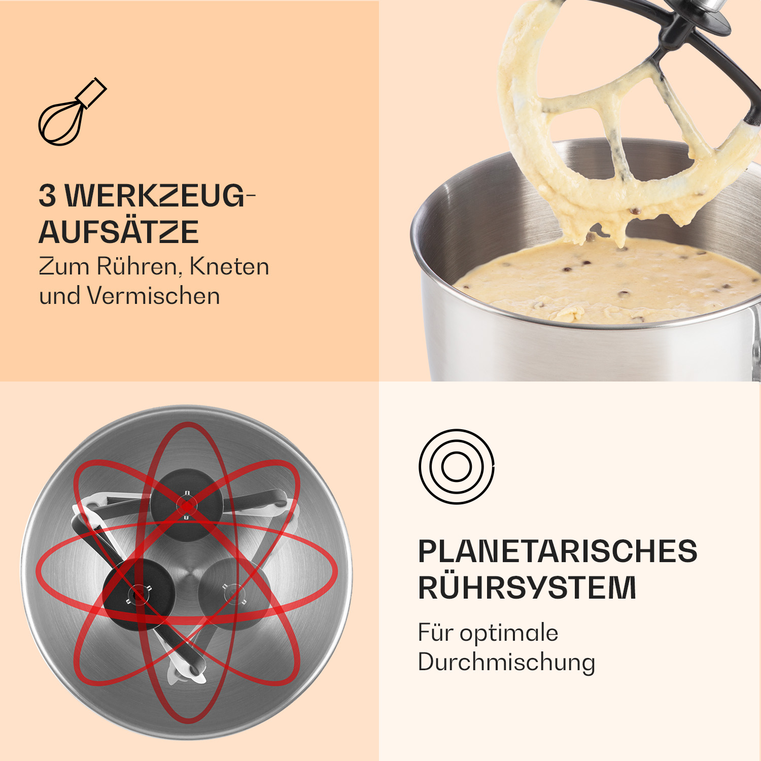 KLARSTEIN Bella Rührmaschine Silber-Metallic (Rührschüsselkapazität: 5,2 l, 1800 Watt)