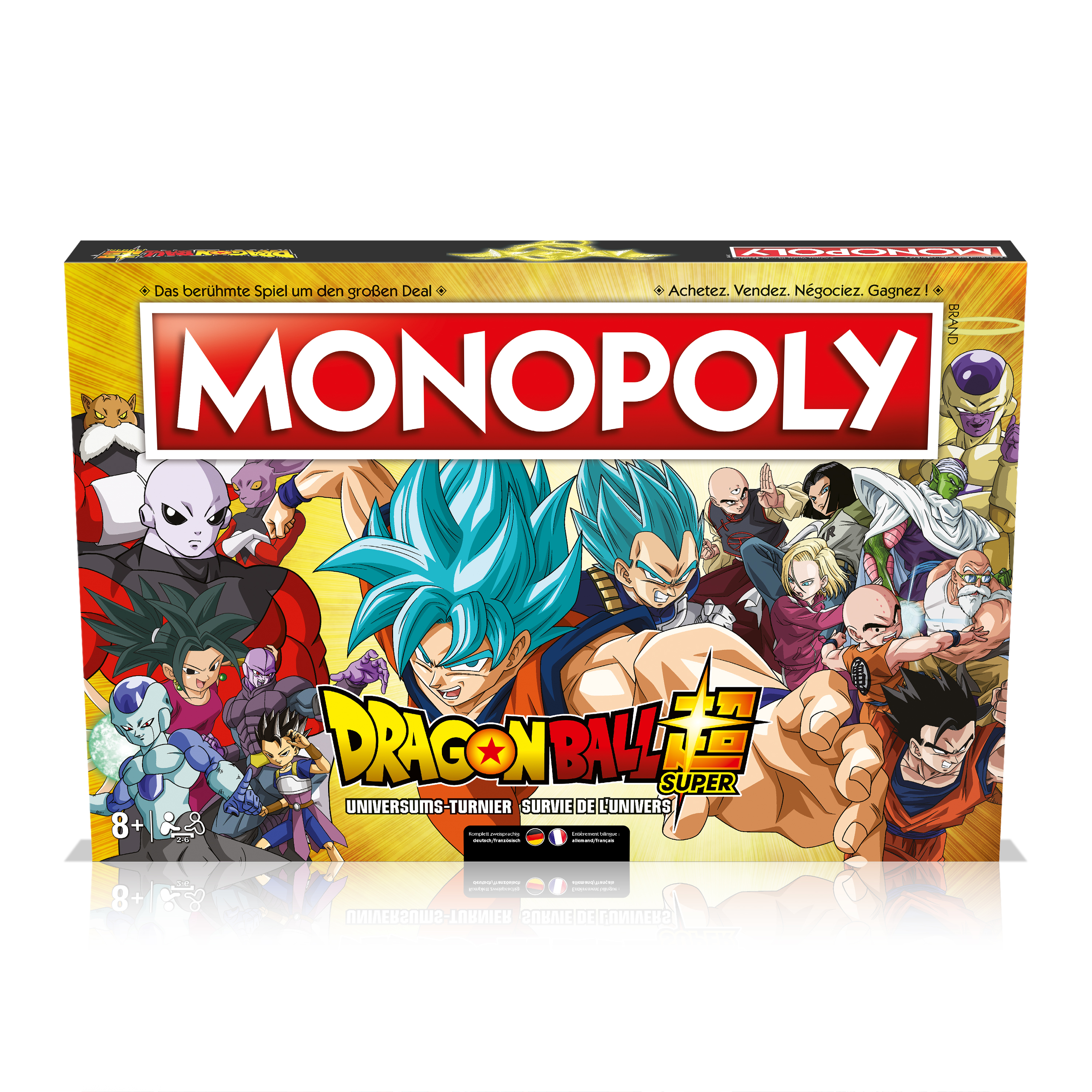 Monopoly Dragon Ball Super Spielbox mit Charakteren aus der Anime-Serie.
