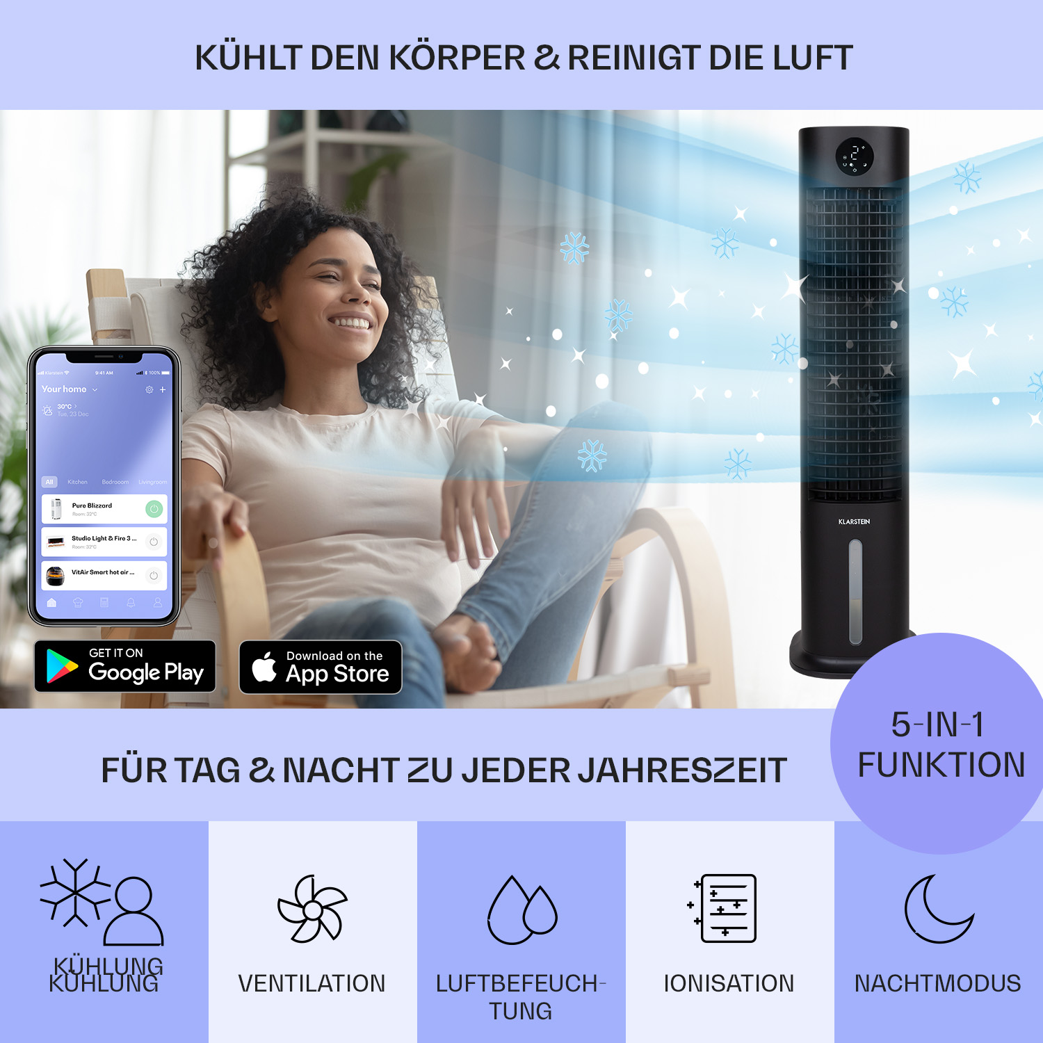 Humidificador  - Skytower KLARSTEIN, Negro