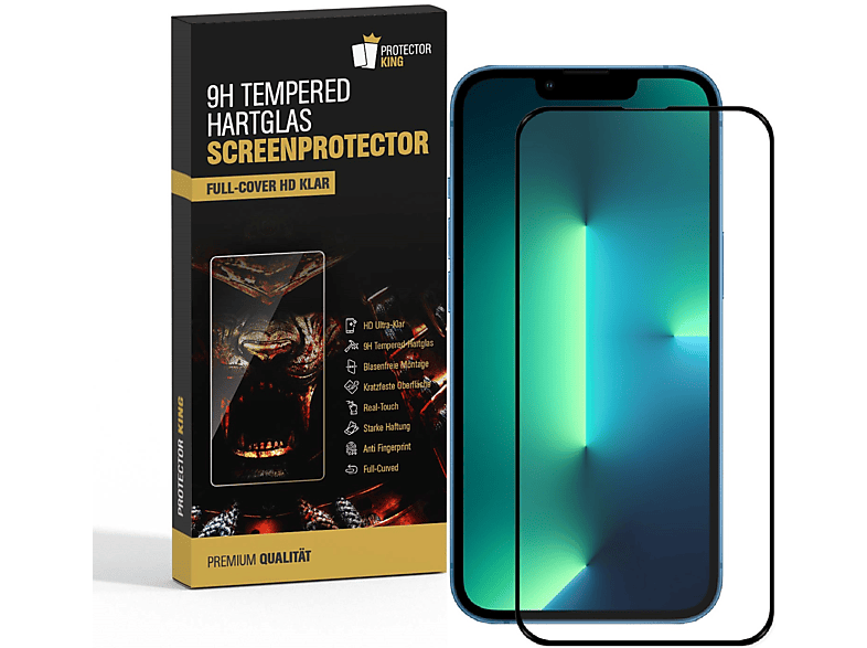 PROTECTORKING KLAR HD Displayschutzfolie(für 9H COVER Rand iPhone Schutzglas Schwarzer FULL Hartglas Apple 13) 3x