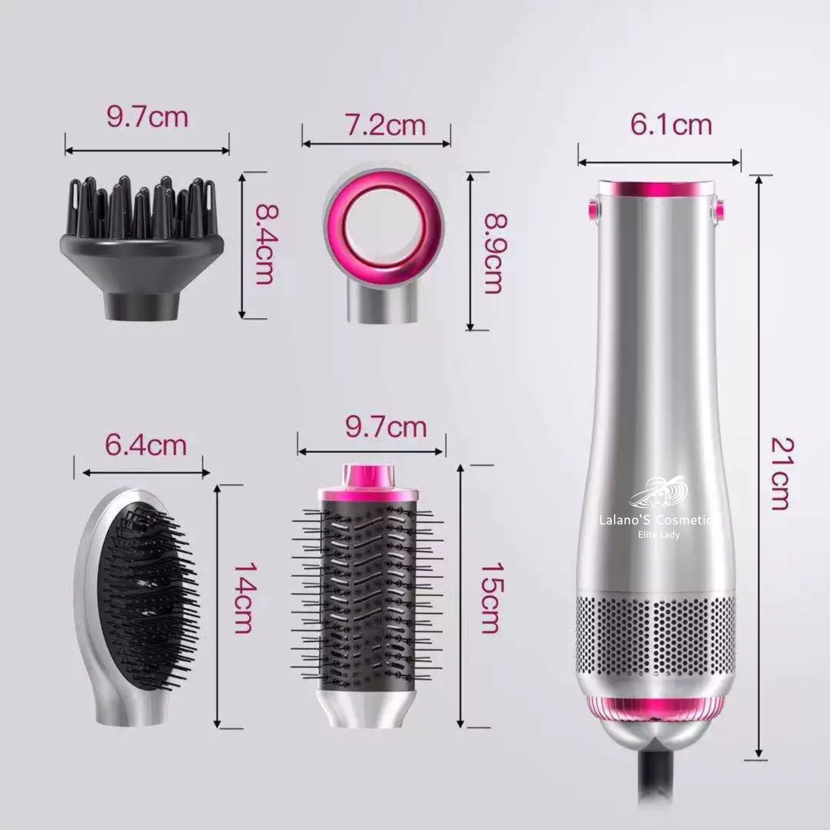 LALANOS COSMETICS One Step Volumizer 1200,00 W One Hairstylist, in Grau/Pink 4 Hair Dryer (1200 Warmluftbürste Step 1 Haartrockner Volumizer Watt)
