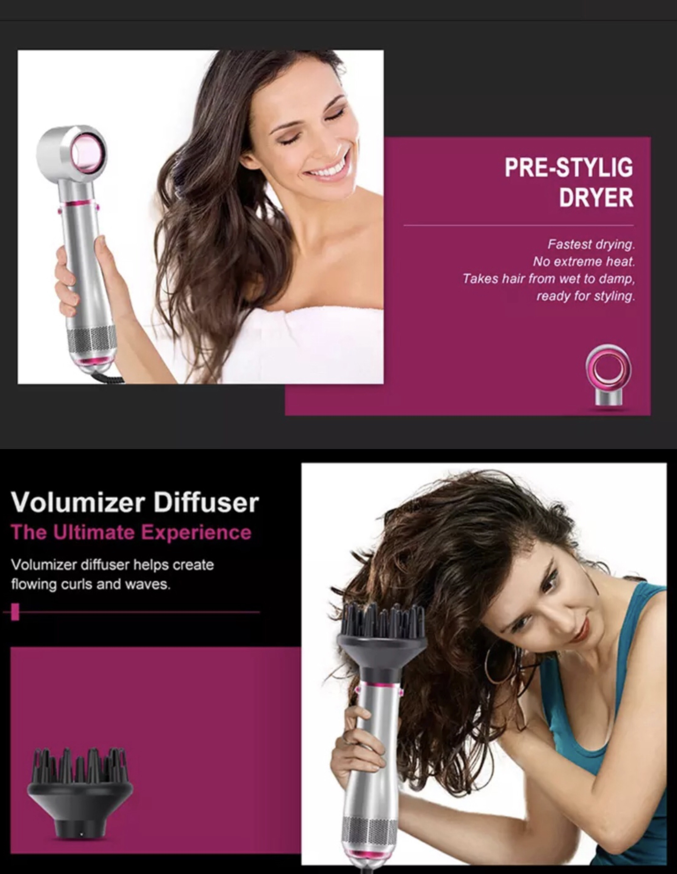 Haartrockner Watt) 1200,00 Dryer Volumizer Grau/Pink Step Volumizer in (1200 One W Hair One COSMETICS Step LALANOS 1 Warmluftbürste Hairstylist, 4