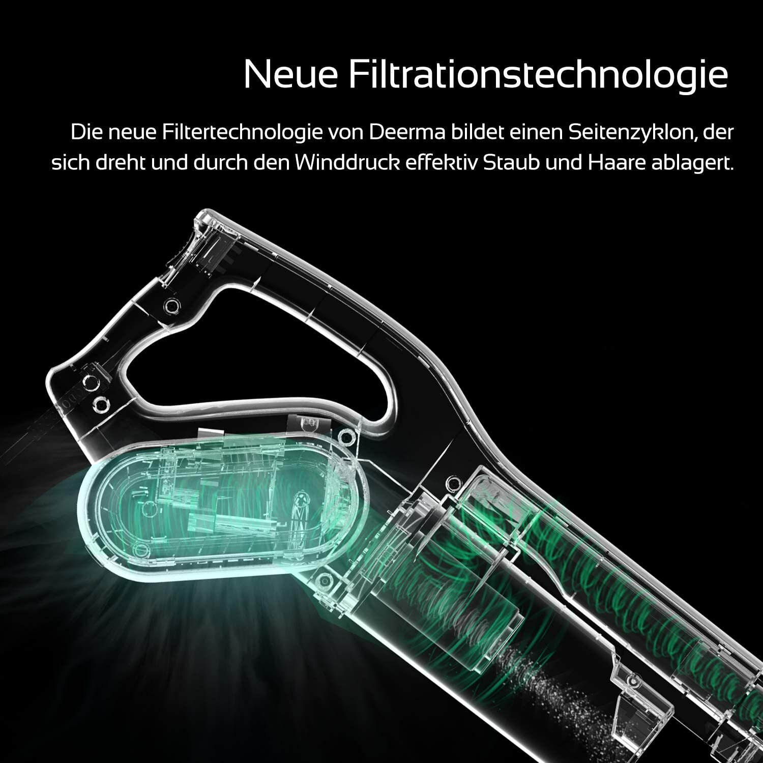 Element odkurzacza z przezroczystą obudową, pokazujący technologię filtrowania wewnętrznego.