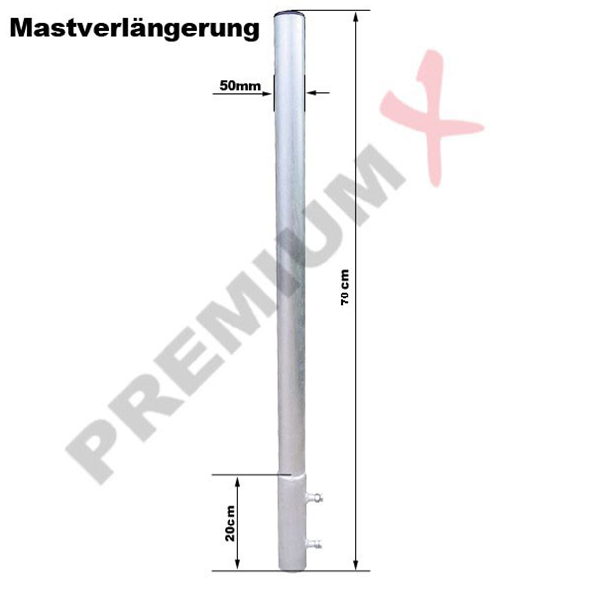 70cm PREMIUMX Aluminium Silber Ø Mastverlängerung Mastaufsatz Mastverlängerung, 50mm