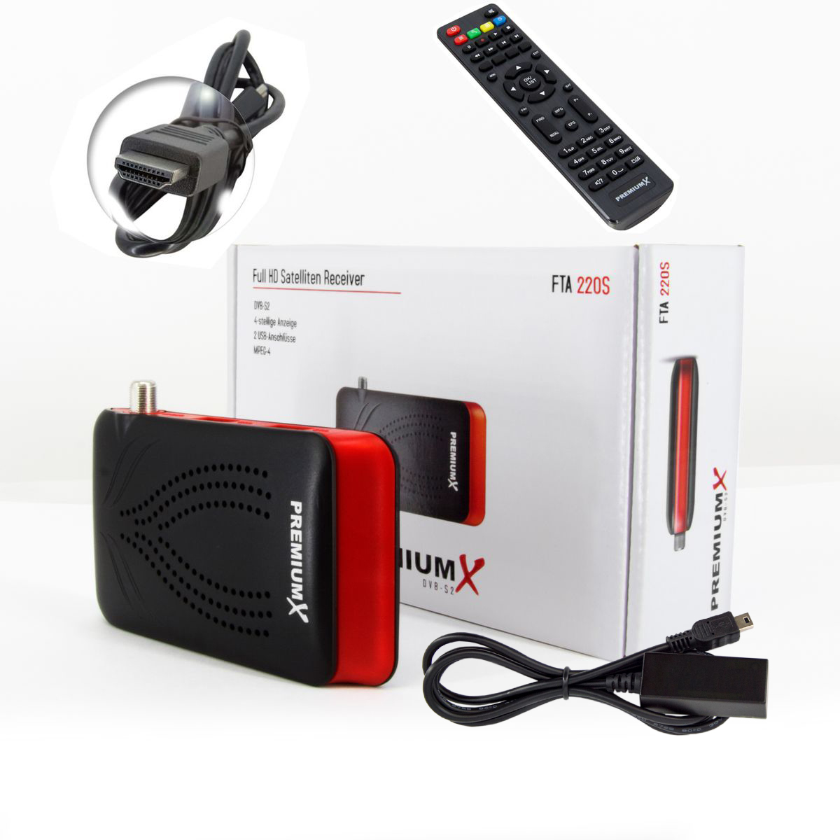 Receiver Mini HD Sat Digital (Schwarz) Satelliten PREMIUMX FullHD Receiver HD 220S FTA