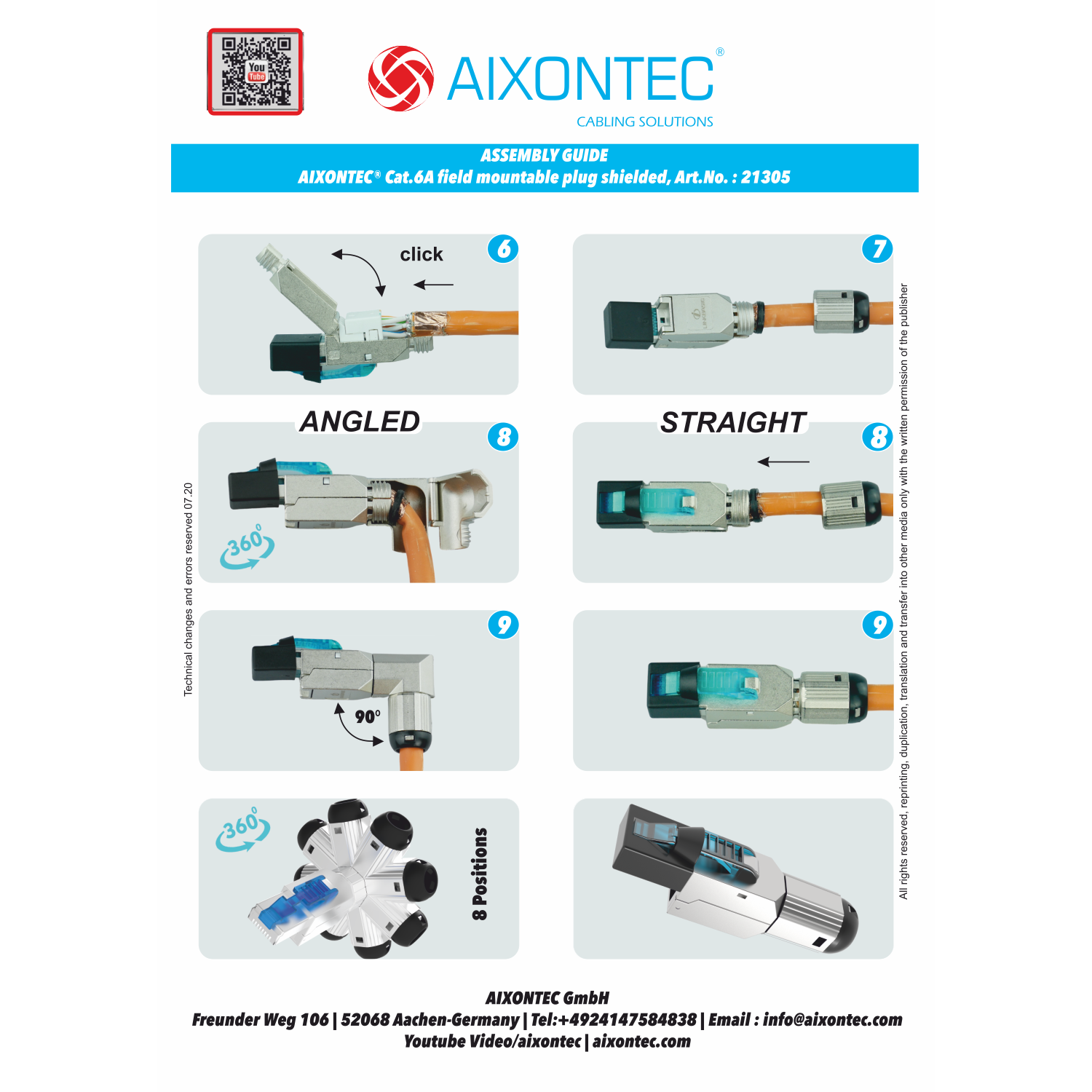 AIXONTEC 50m Cat 7 S/FTP Set Winkelstecker 4x Gigabit, Netzwerkkabel, 50 LAN m Verlegekabel 10 RJ-45