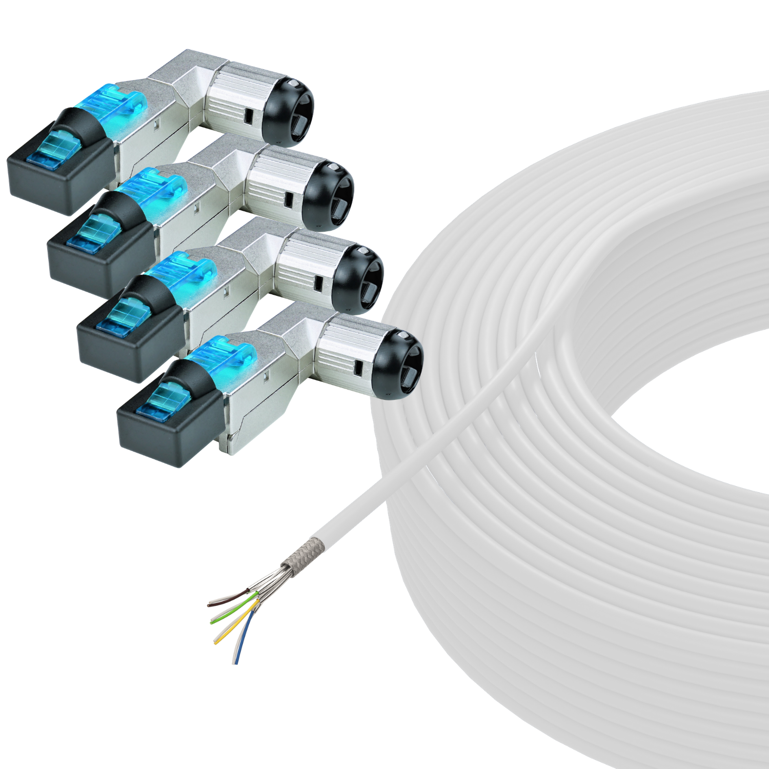 10 Netzwerkkabel, 50 Gigabit, Verlegekabel 7 Cat m Winkelstecker AIXONTEC LAN 50m RJ-45 Set S/FTP 4x