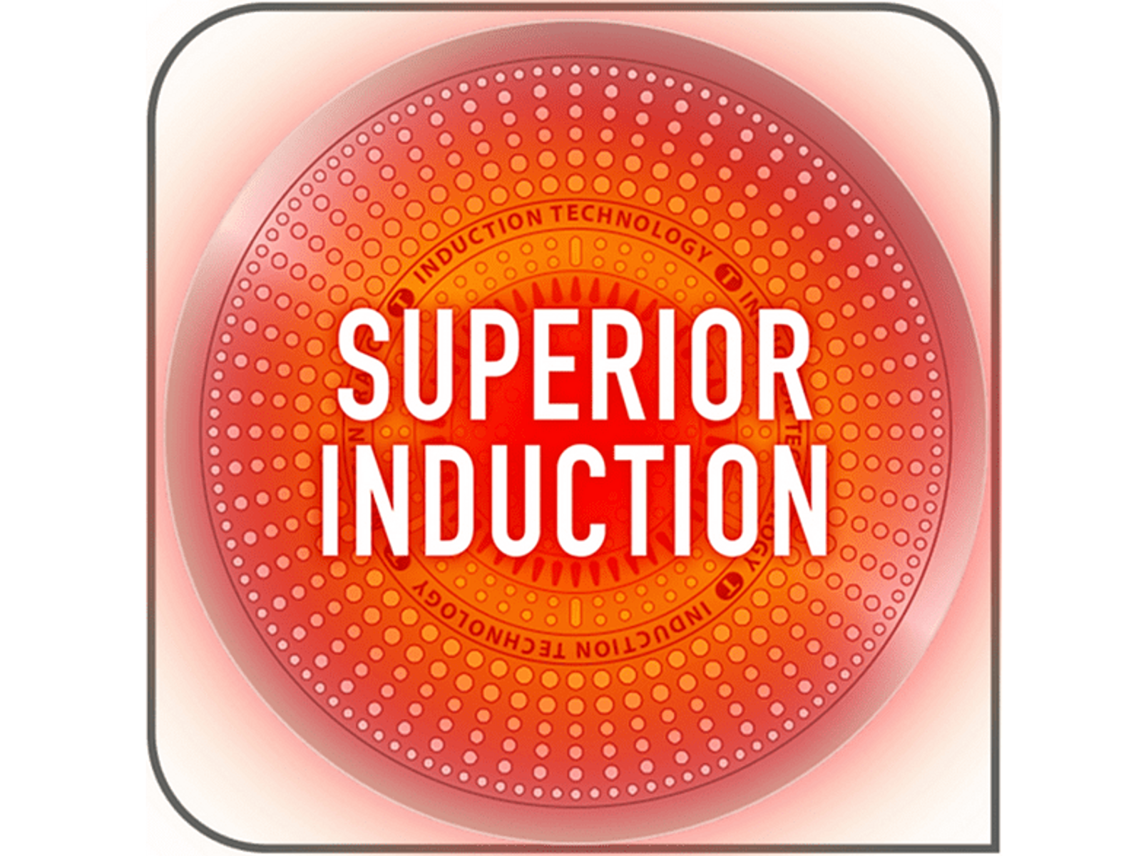 Logotipo Tefal Superior Induction sobre un fondo degradado rojo, diseño circular.