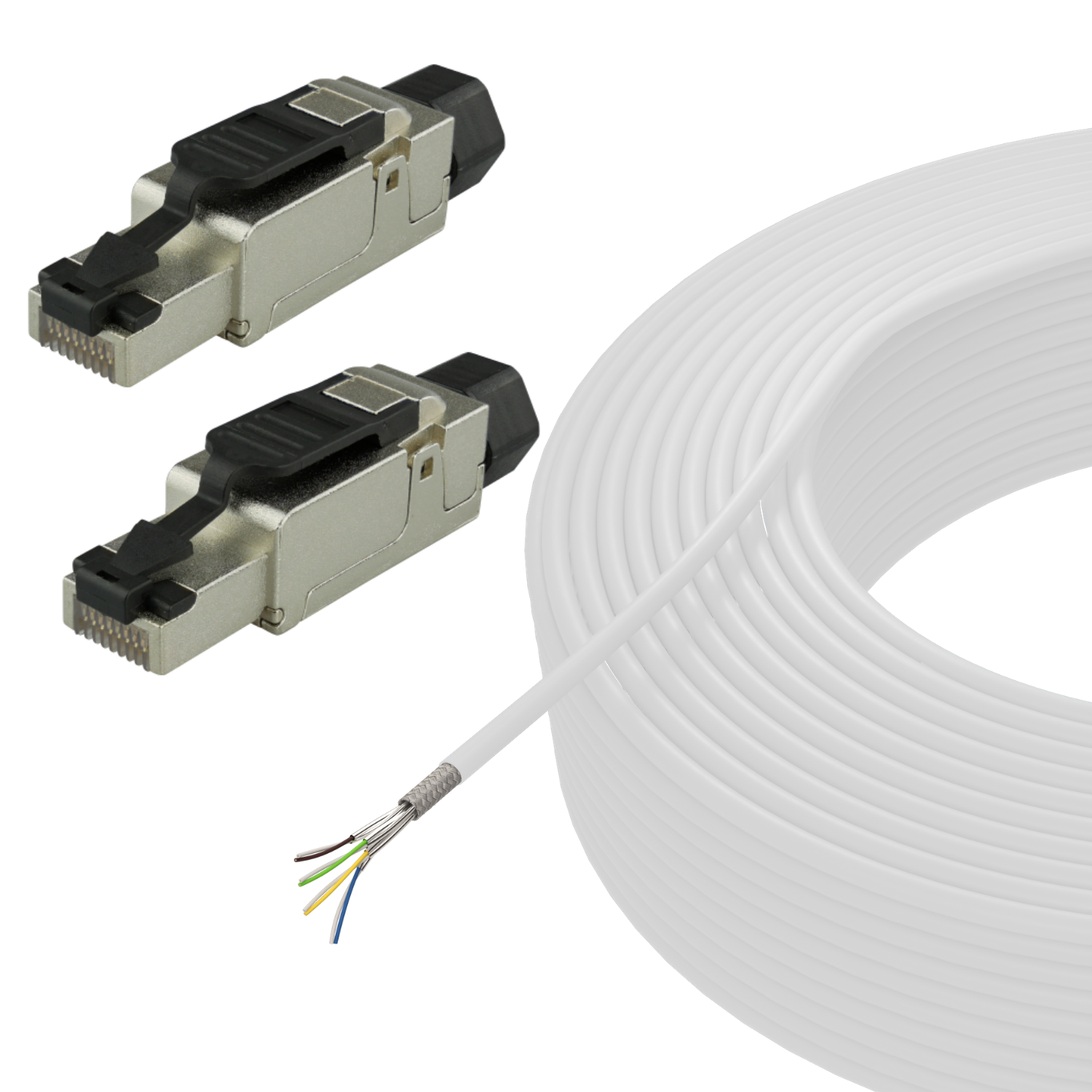 Netzwerkkabel, S/FTP RJ-45 Verlegekabel 7 Stecker Cat LAN m Gigabit, AIXONTEC 100 10 Set 2x 100m