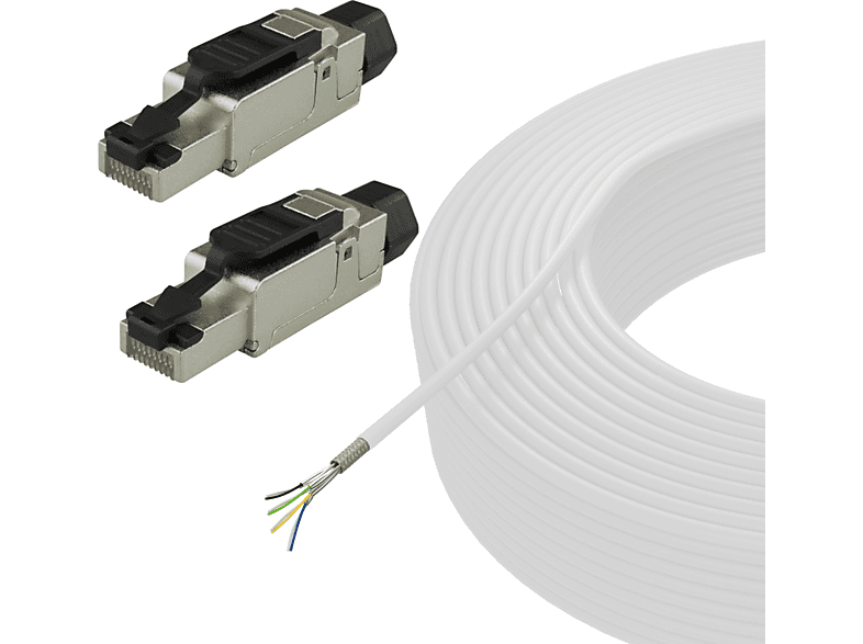AIXONTEC 100m Cat 7 S/FTP Verlegekabel Set 2x RJ-45 LAN Stecker 10 Gigabit, Netzwerkkabel, 100 m