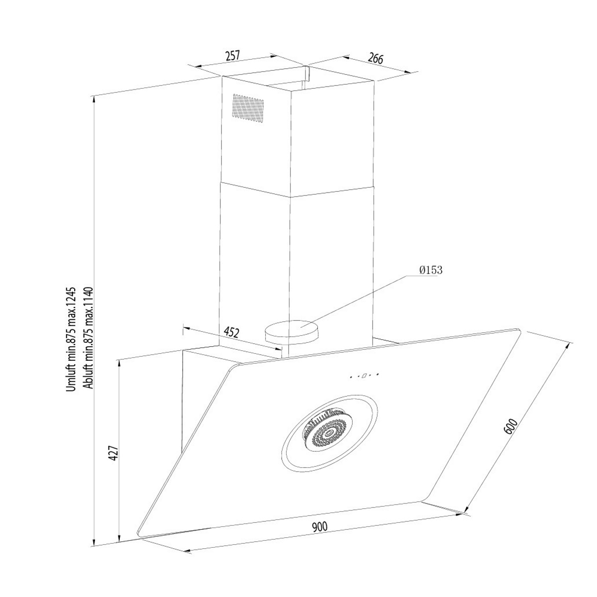 VONREITER VRKFD9002ws, Dunstabzugshaube (900 tief) mm 452 breit, mm
