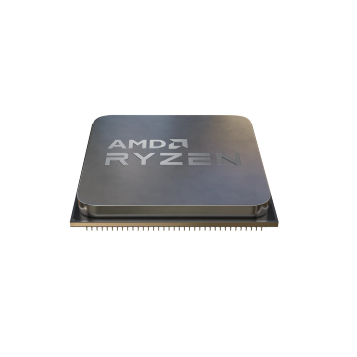 CPU AMD Ryzen su sfondo bianco. La CPU è argentata, con 'AMD RYZEN' stampato sopra.