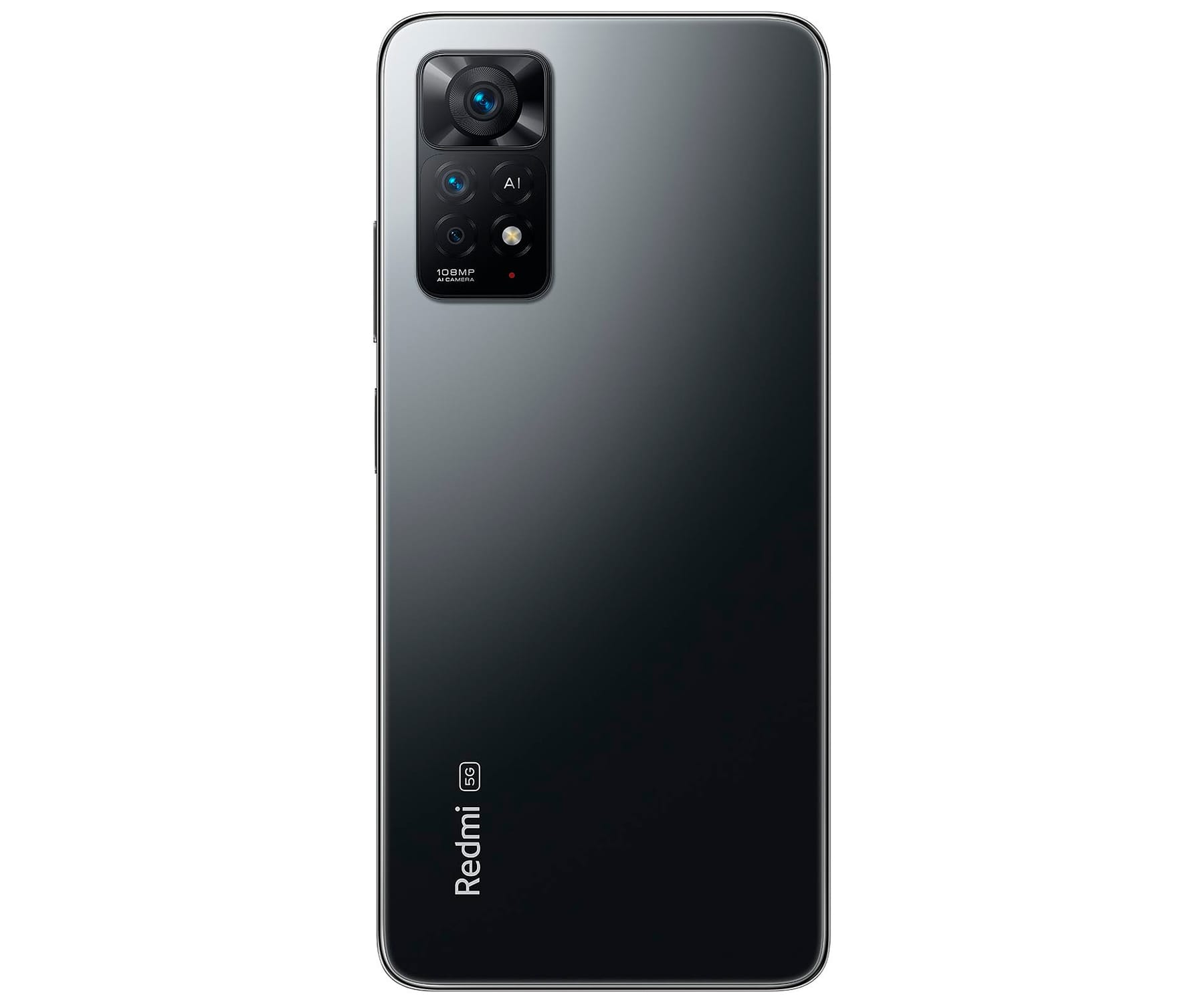Smartphone negro con protuberancia de cámara y texto 'Redmi 5G' en la parte trasera.
