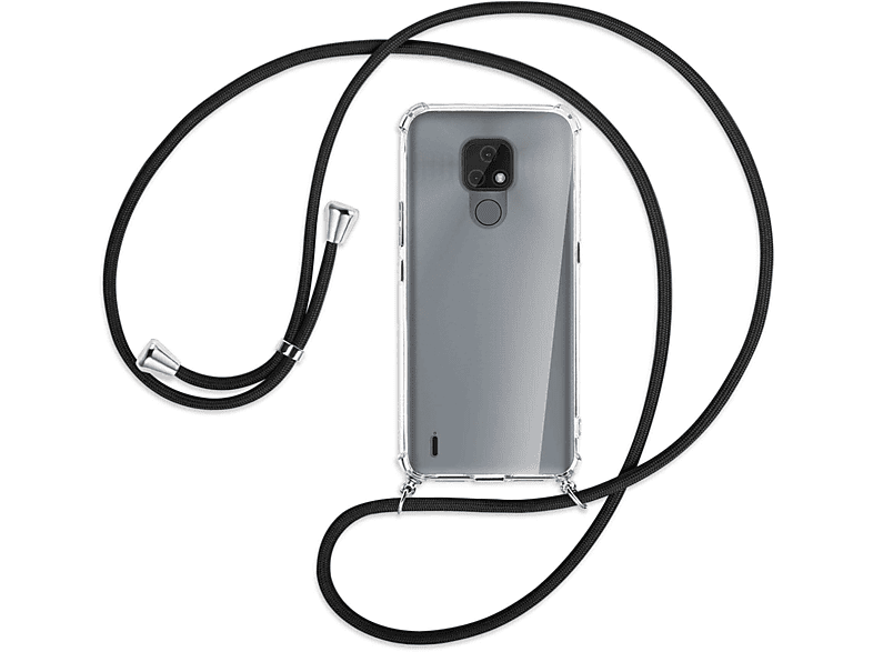 MTB MORE Silber ENERGY Schwarz Umhänge-Hülle mit Moto E7, Backcover, Motorola, Kordel, 