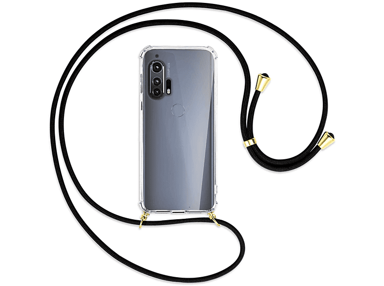 MTB MORE 5G, / Motorola, Schwarz ENERGY mit EdgePlus Gold Kordel, Umhänge-Hülle Backcover