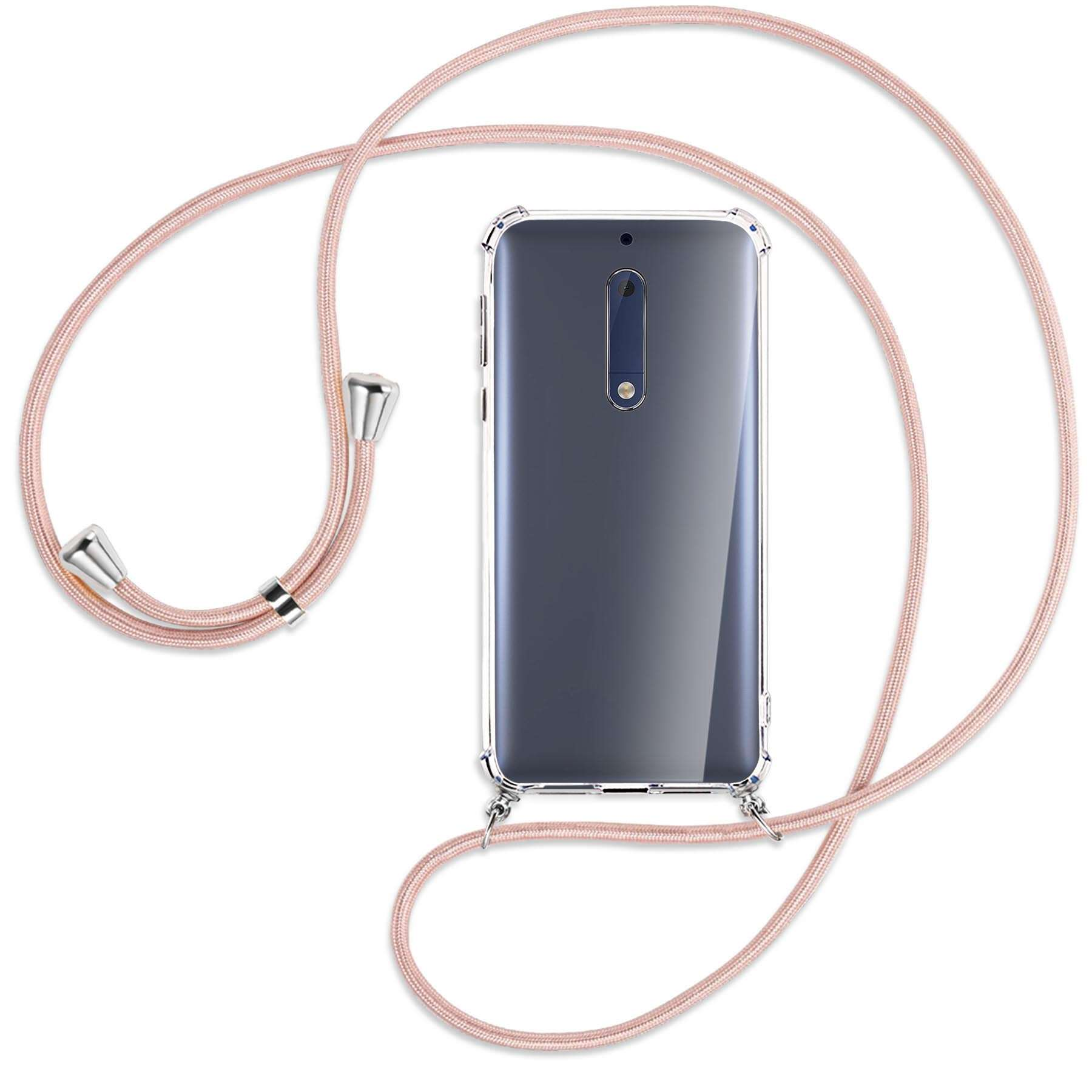 Nokia, MTB Silber Backcover, Umhänge-Hülle 5, / Kordel, mit Rosegold MORE ENERGY