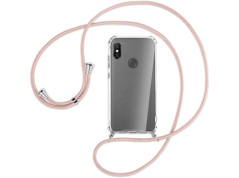 MTB MORE ENERGY Umhänge-Hülle mit Kordel, Backcover, Xiaomi, Redmi Note 6 Pro, Rosegold / Silber