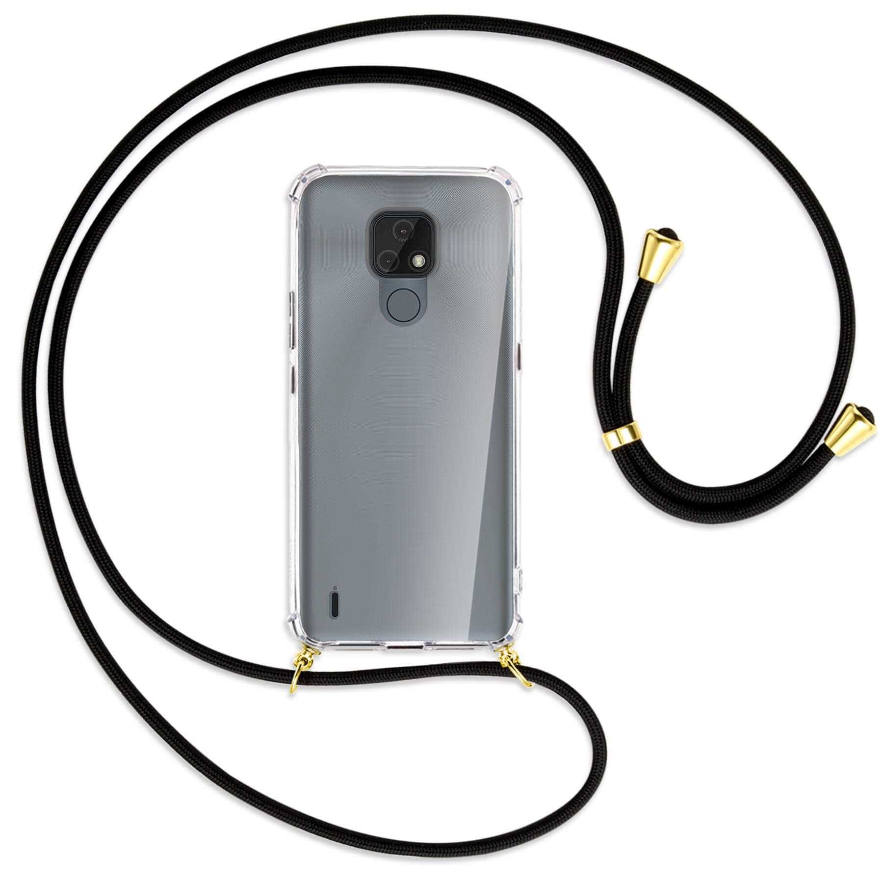 Moto Backcover, MORE Umhänge-Hülle MTB Motorola, ENERGY E7, Gold / mit Schwarz Kordel,
