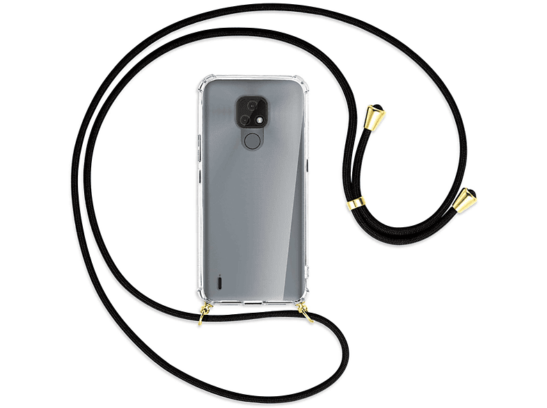 Moto Backcover, MORE Umhänge-Hülle MTB Motorola, ENERGY E7, Gold / mit Schwarz Kordel,